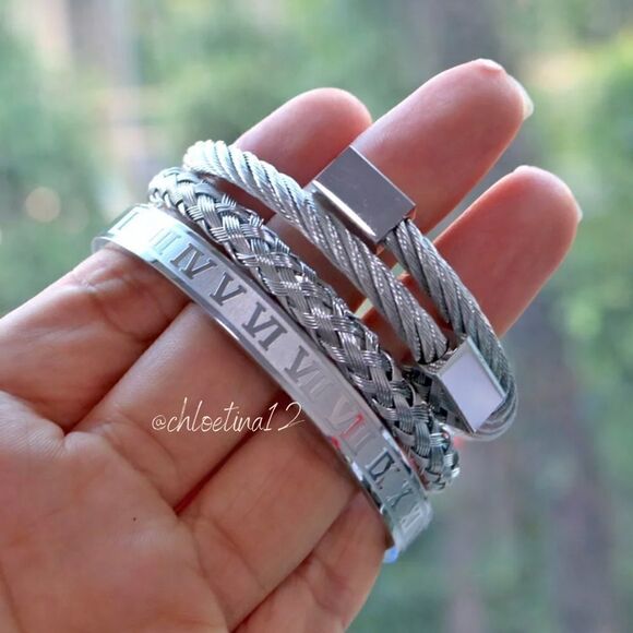 NEW 3 Piece Royal Roman Bracelet Bangle Cuff Set - Picture 4 of 16